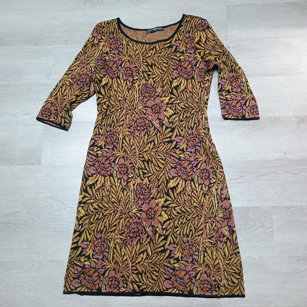 Peruvian Connection 100% Pima Cotton 3/4 Sleeve Sweater Dress Floral Small
